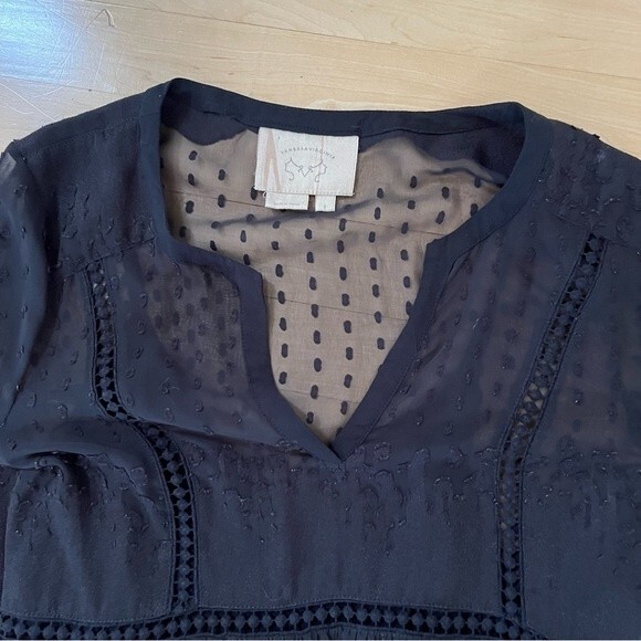 Anthropologie Vanessa Virginia Black Costa Maya Swiss Dot Long Sleeve Dress 2 - Picture 10 of 13